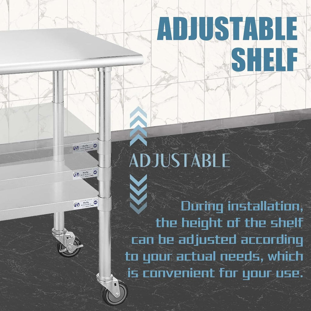 Stainless Steel Table 24 x 72 Inches with Caster Wheels and Undershelf G765