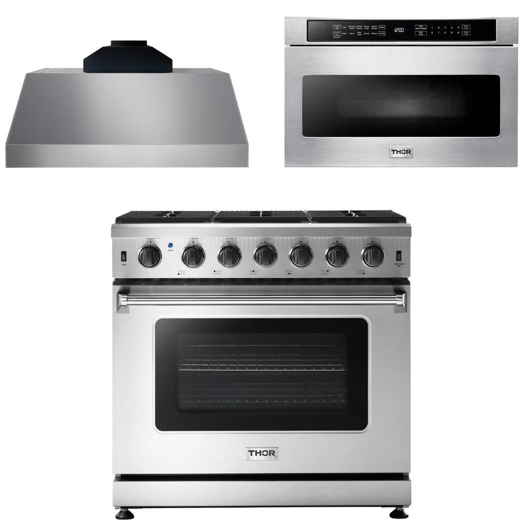 36 Propane Gas Range, Range Hood, Microwave K5963