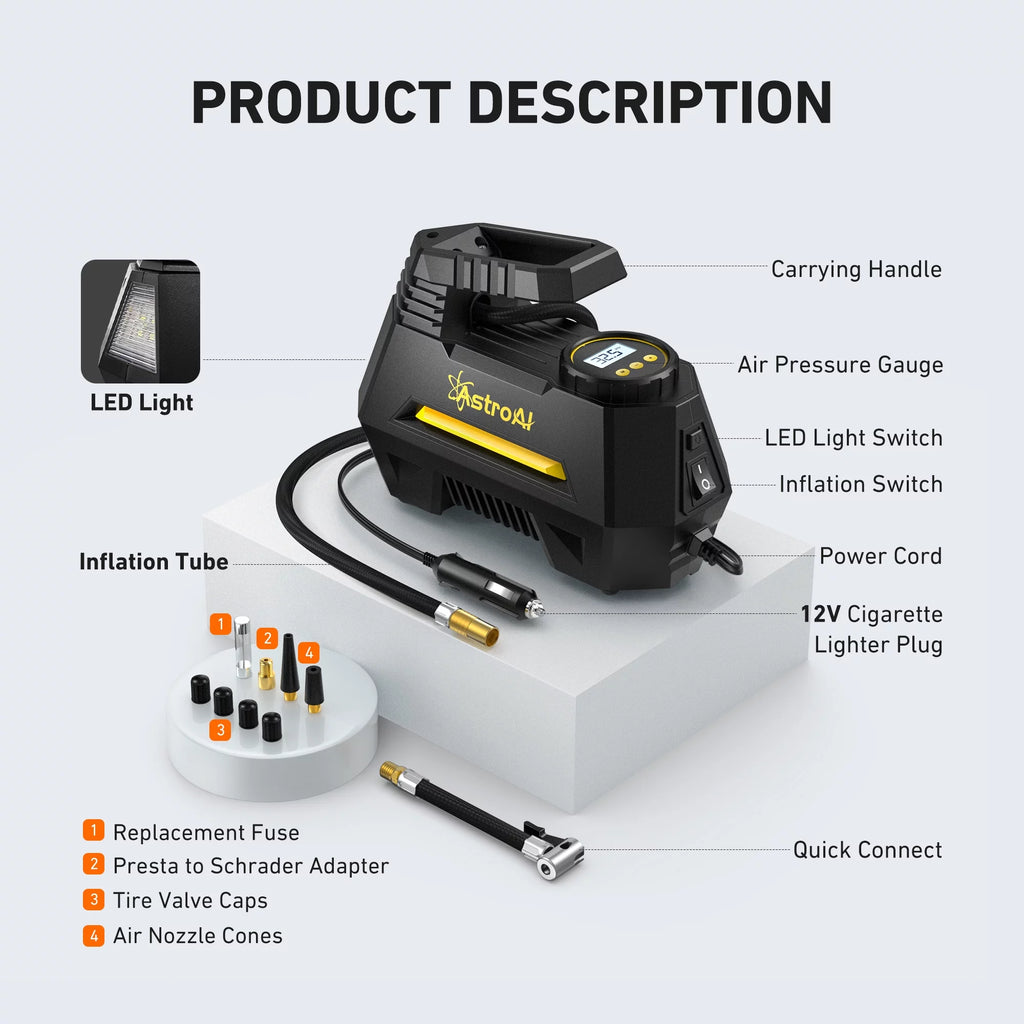 Yellow 100 PSI Electric Tire Inflator A148