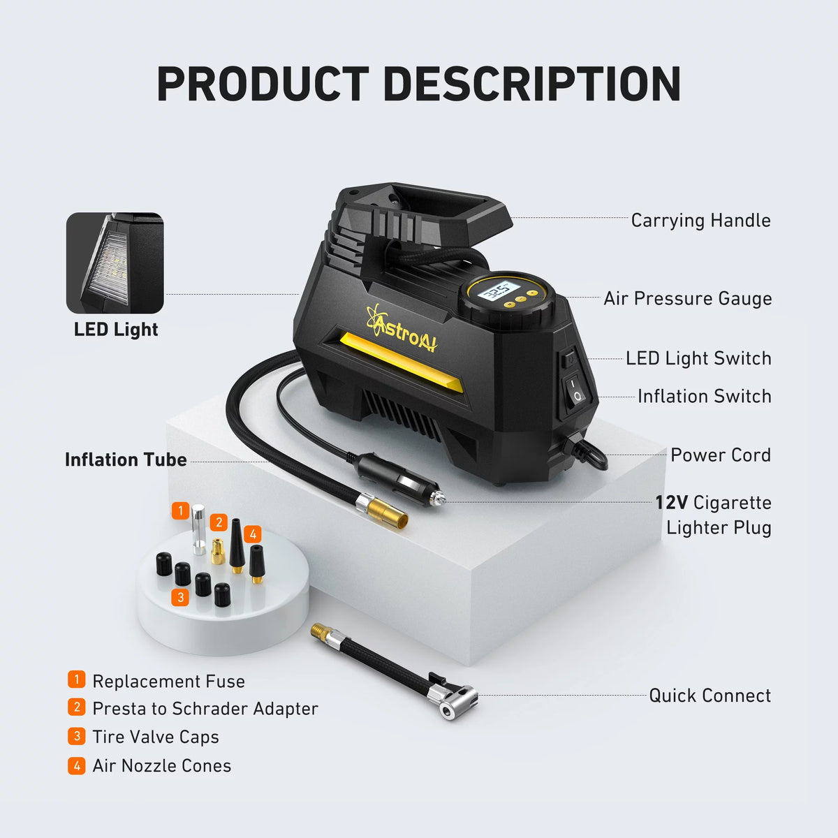 Yellow 100 PSI Electric Tire Inflator A148