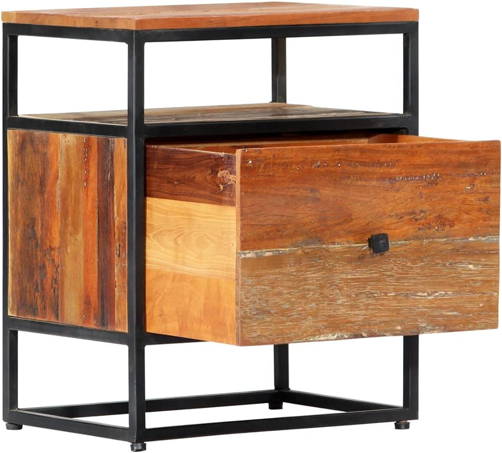 Solid Reclaimed Wood and Steel Bedside Cabinet S5462
