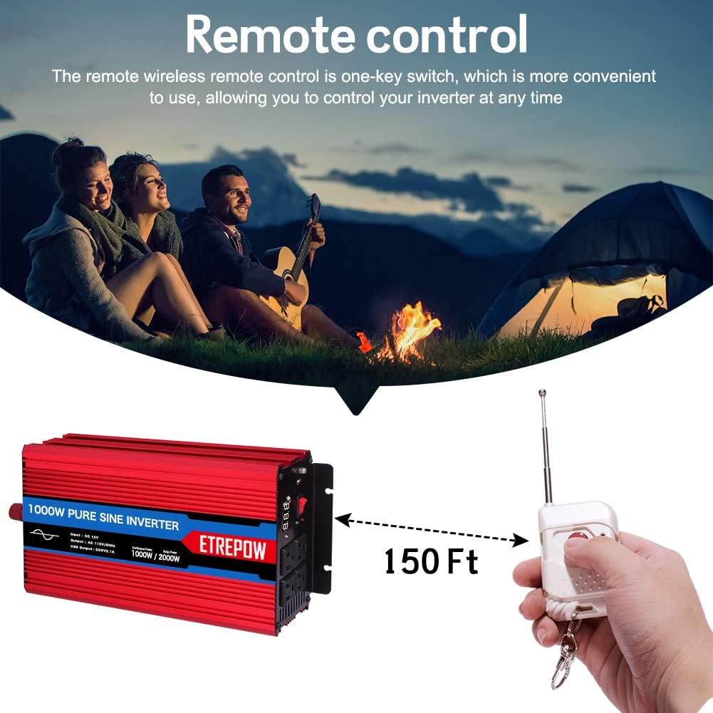 1000 Watt Pure Sine Wave Power Inverter 12V DC to 110V AC Wireless Remote Control X1571