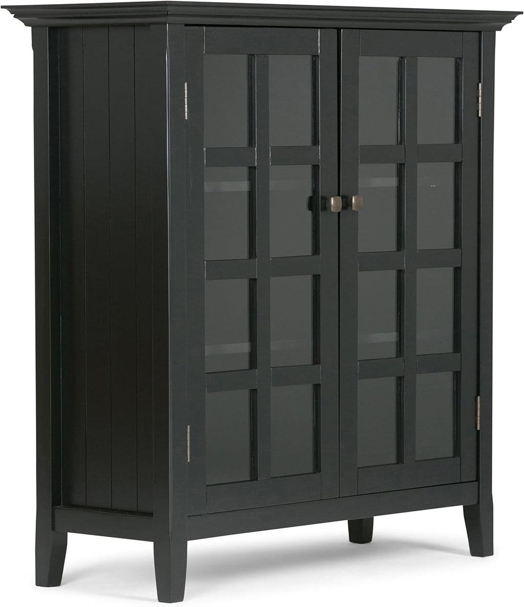 Solid Wood 39 inch Wide Storage Cabinet in Black with 2 Tempered Glass Doors and 4 Adjustable Shelves B260858