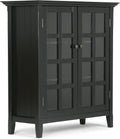 Solid Wood 39 inch Wide Storage Cabinet in Black with 2 Tempered Glass Doors and 4 Adjustable Shelves B260858
