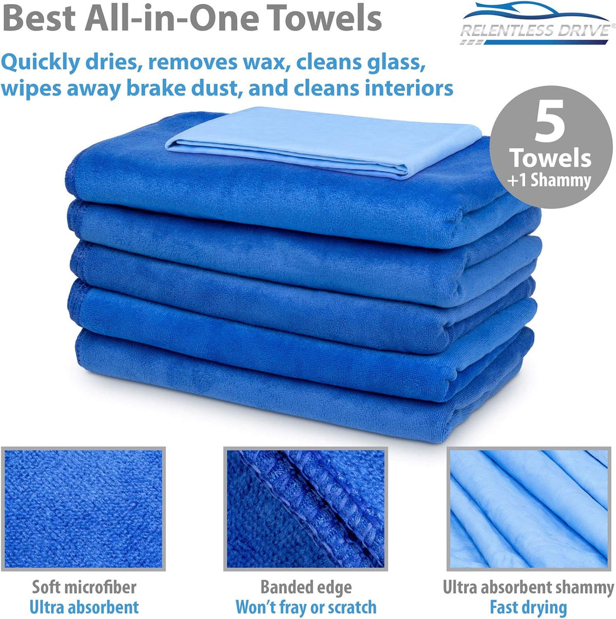 Large Car Drying Towel 24” x 60” (5 Pack) Microfiber Towels H19252