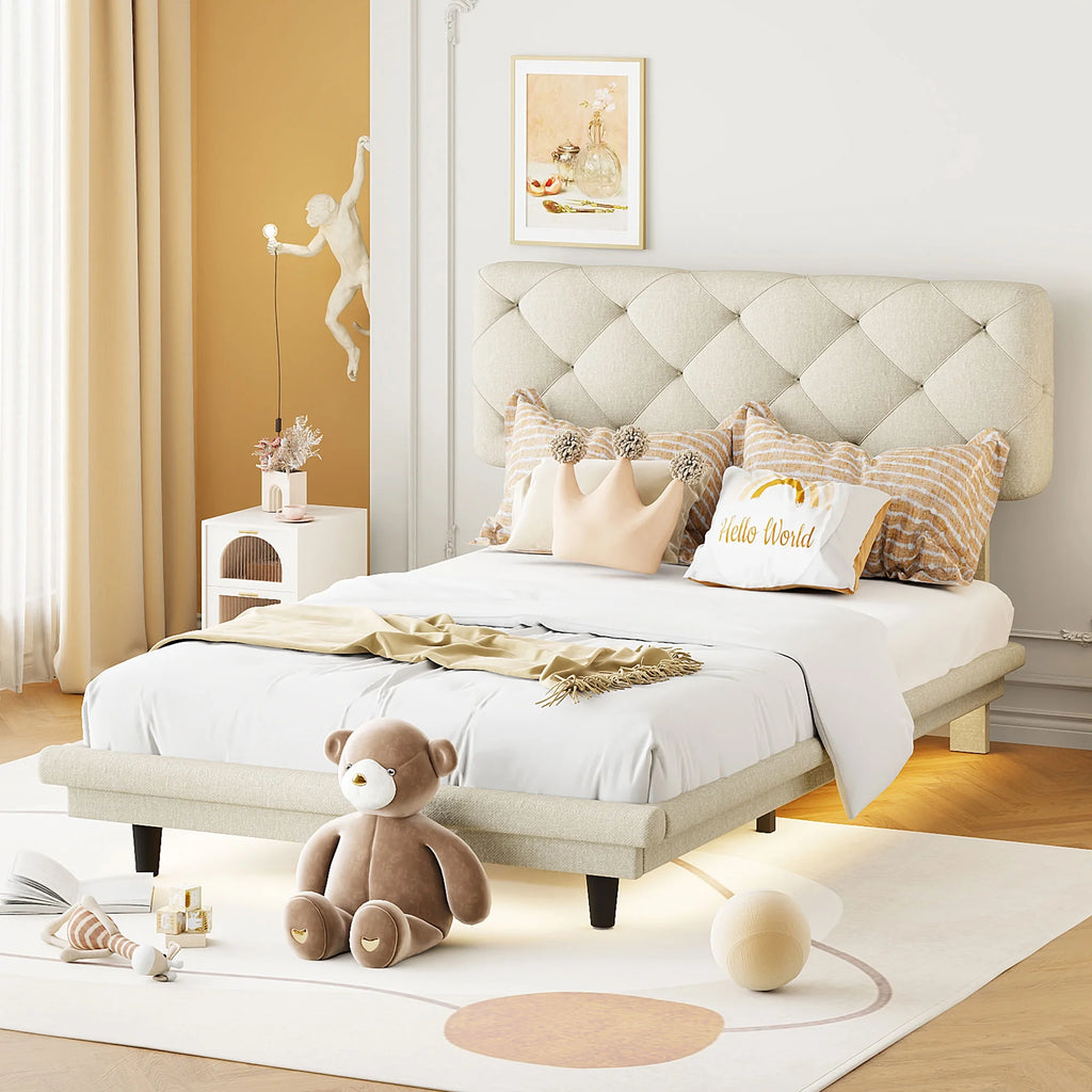 Twin Size Upholstered Linen Platform Bed F826