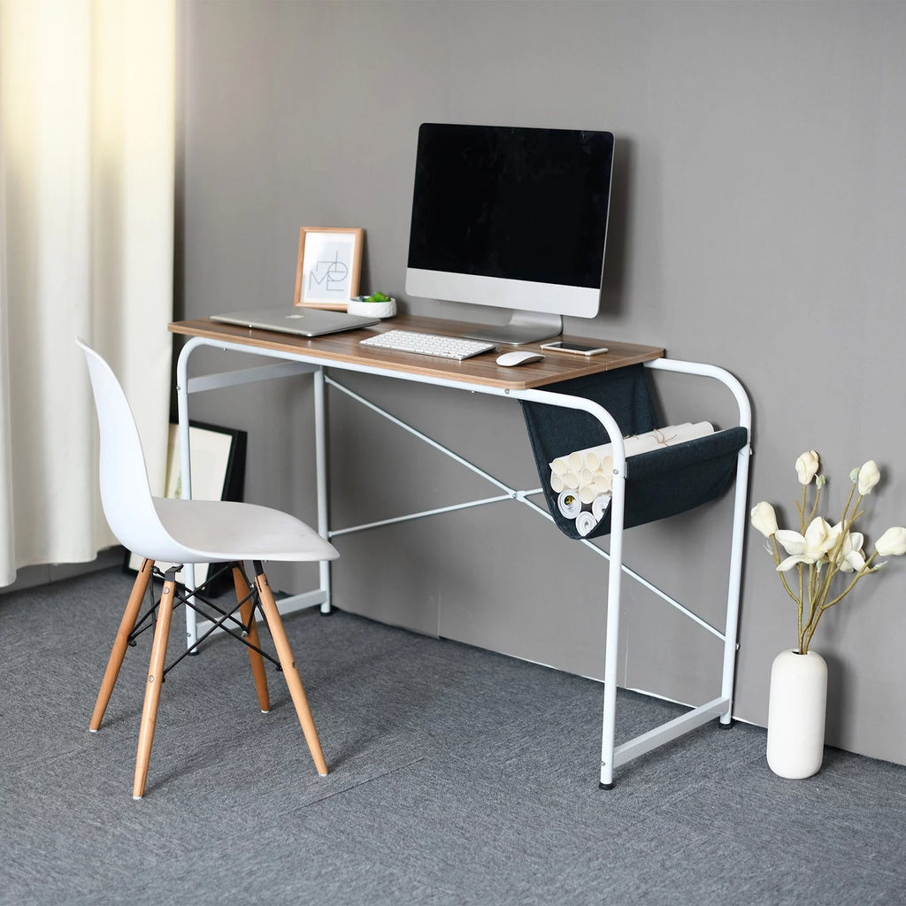 Farmhouse Wooden Desk with Cloth Bag Storage V42764