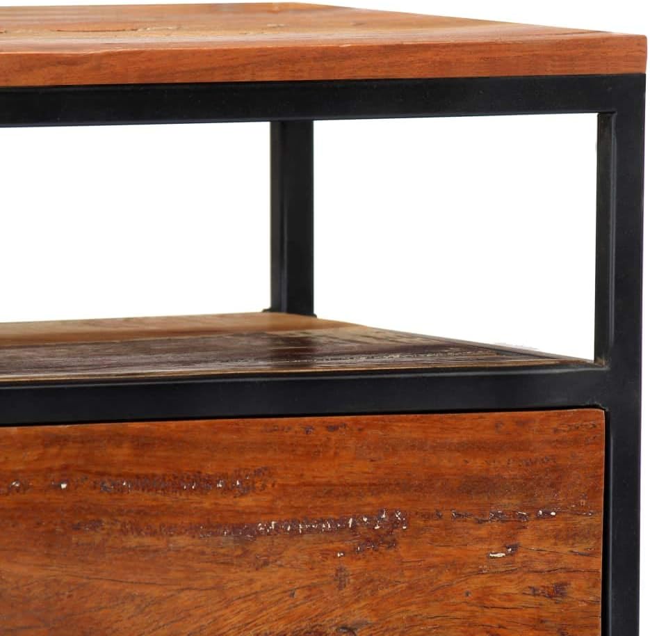 Solid Reclaimed Wood and Steel Bedside Cabinet S5462
