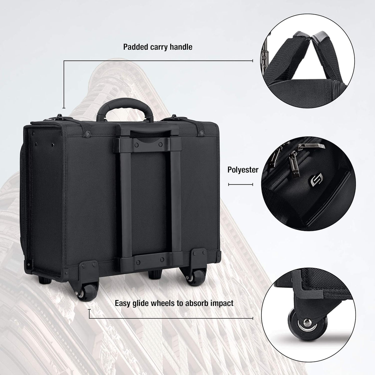Black Rolling Hard Side Laptop Case N2434