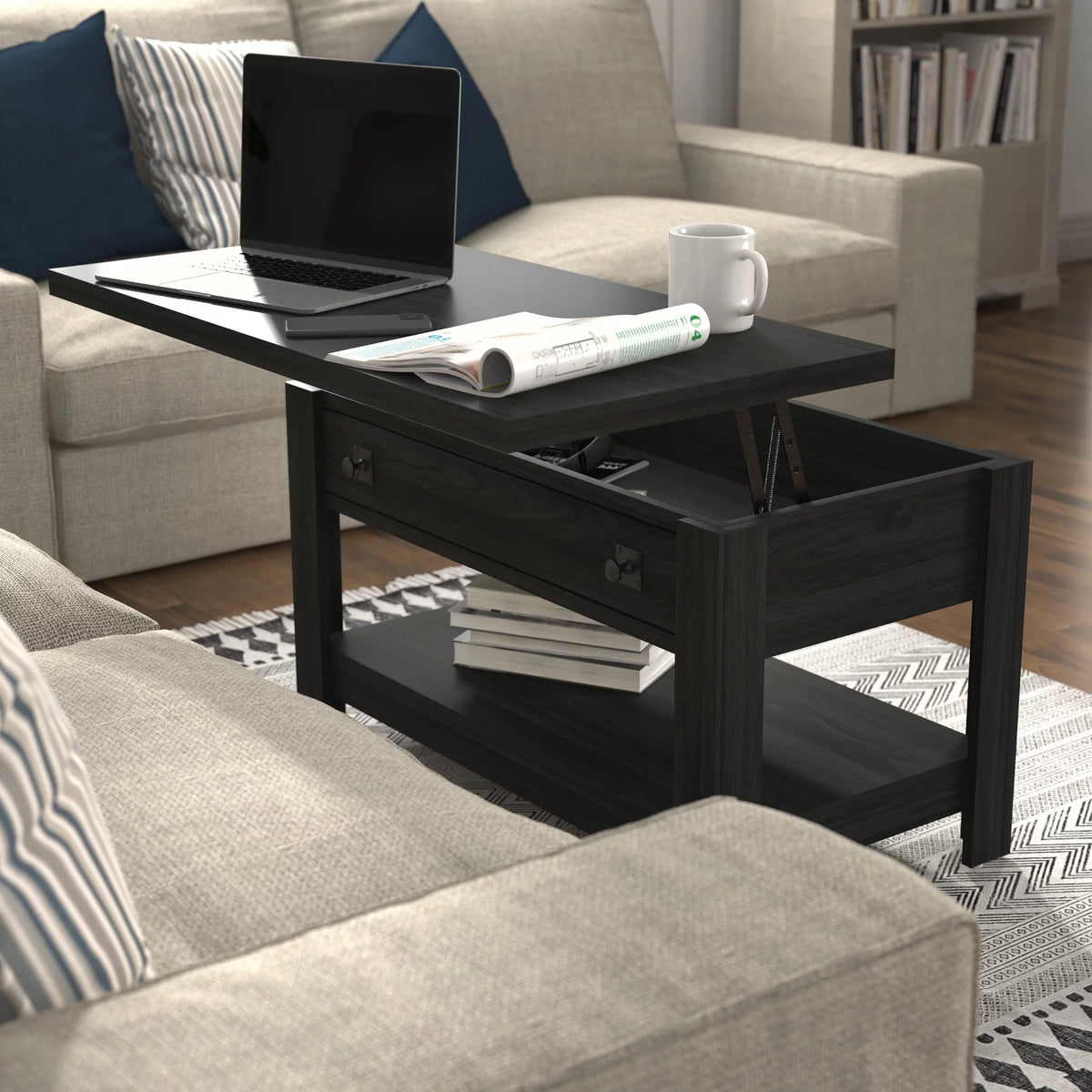 Black Wood Lift Top Coffee Table H72528