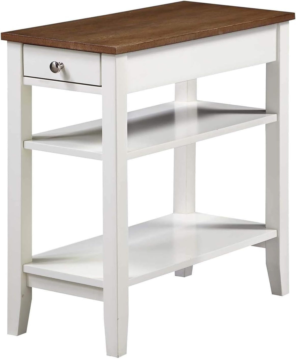 Three Tier End Table With Drawer, Driftwood / White X46997