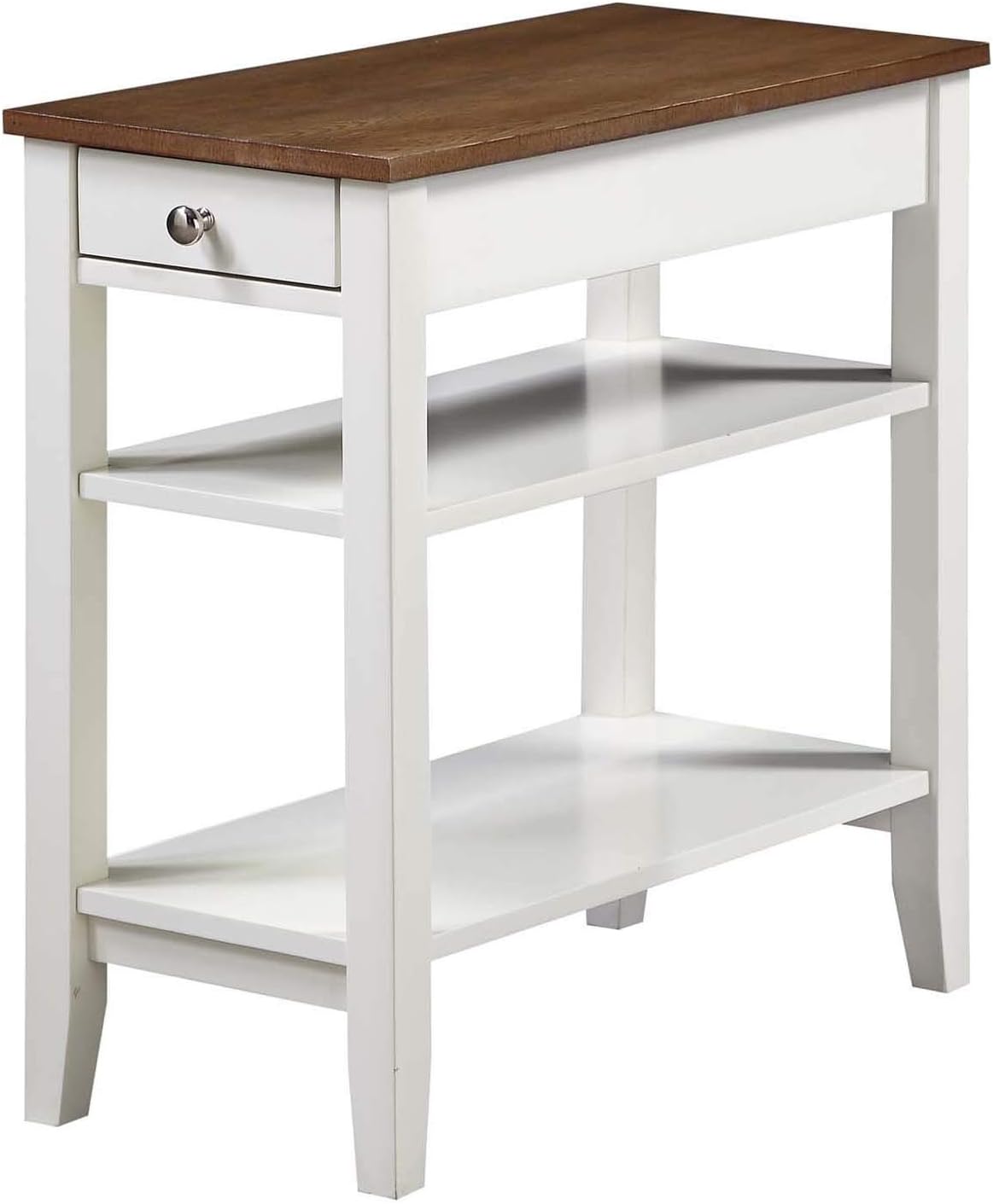 Three Tier End Table With Drawer, Driftwood / White X46997