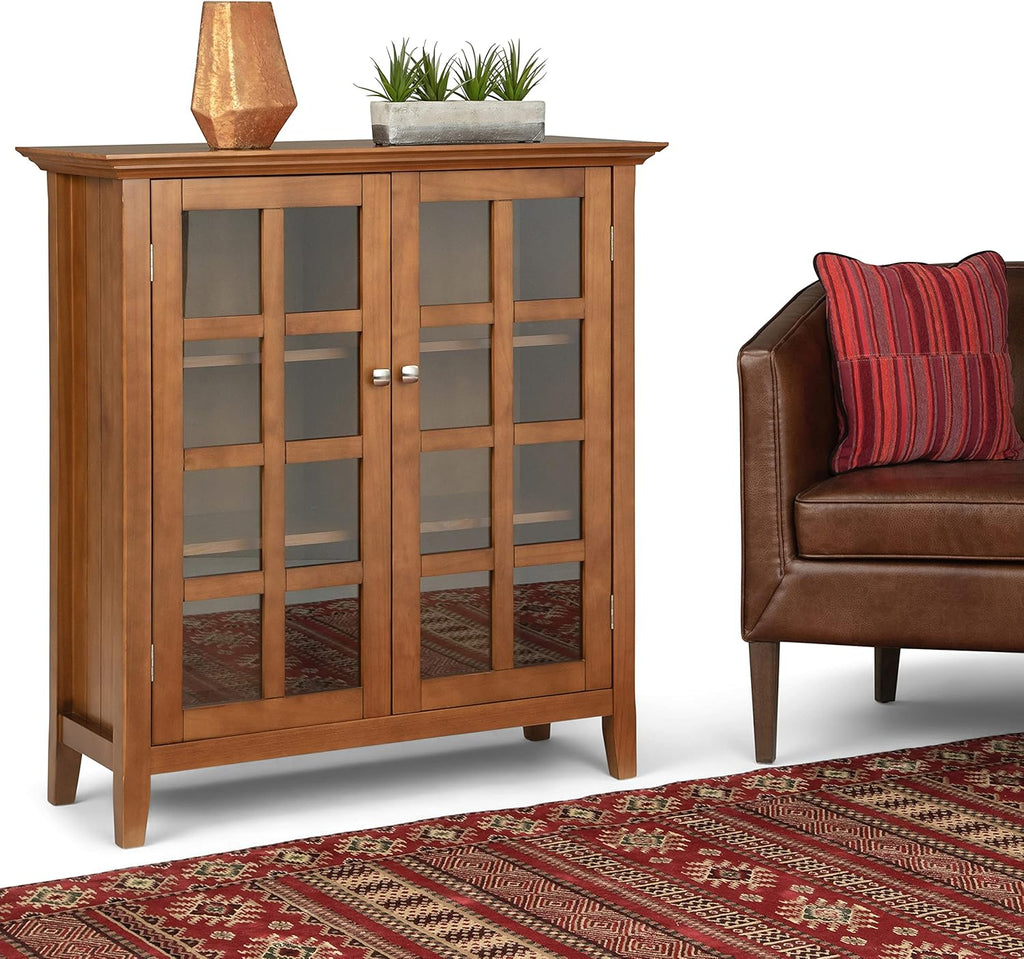 Solid Wood 39 inch Wide Storage Cabinet in Black with 2 Tempered Glass Doors and 4 Adjustable Shelves B260858