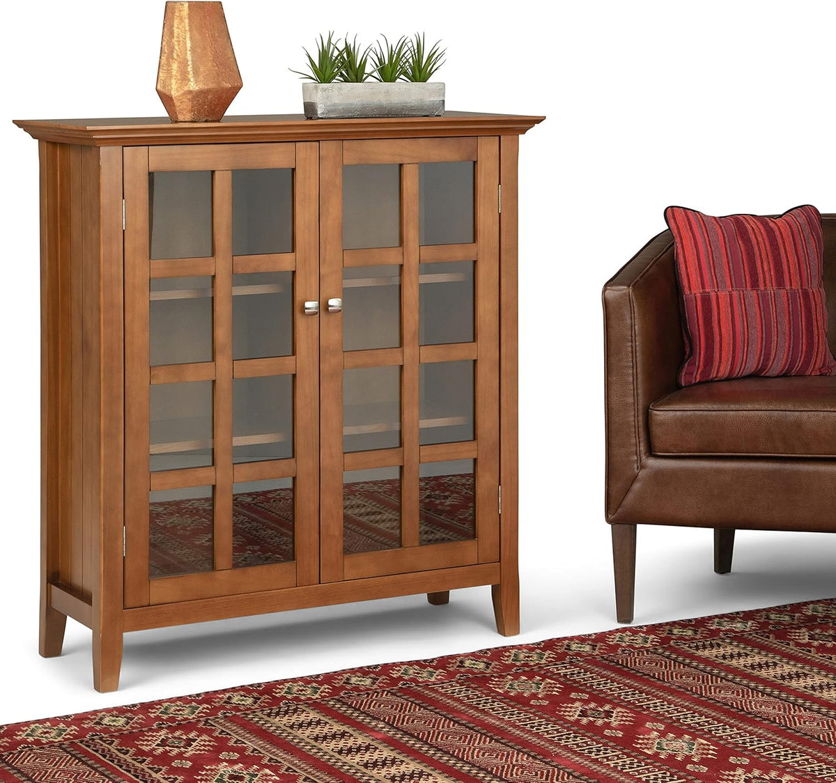 Solid Wood 39 inch Wide Storage Cabinet in Black with 2 Tempered Glass Doors and 4 Adjustable Shelves B260858
