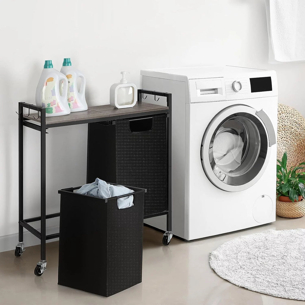 Black Double Laundry Hamper with Removable Bag and Shelf L8662