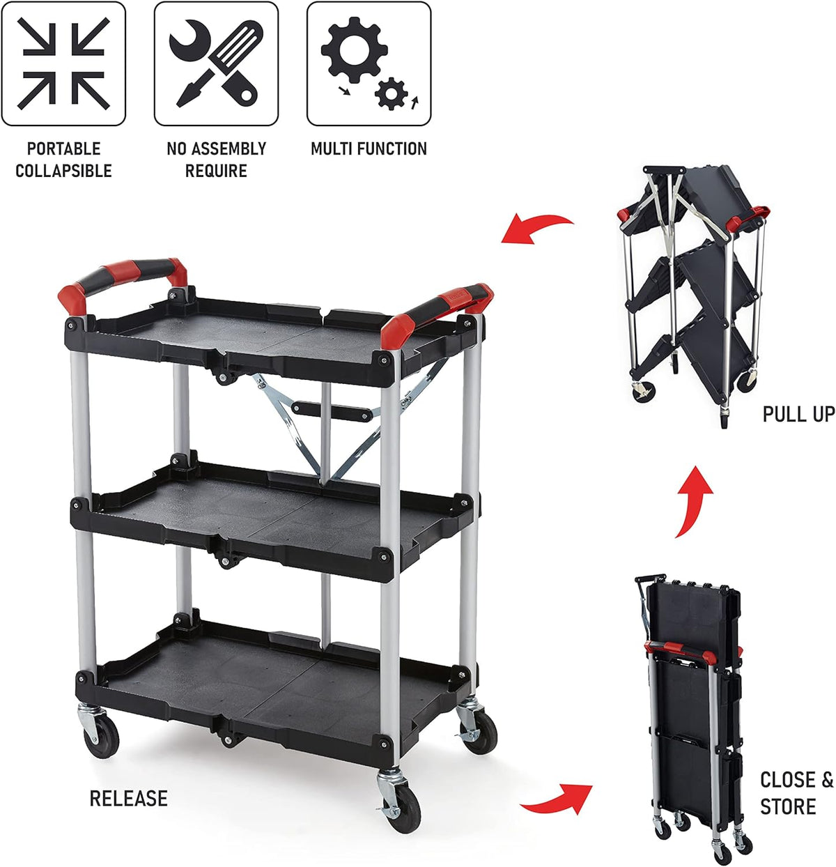Black/Red Folding Collapsible Service Cart U4945