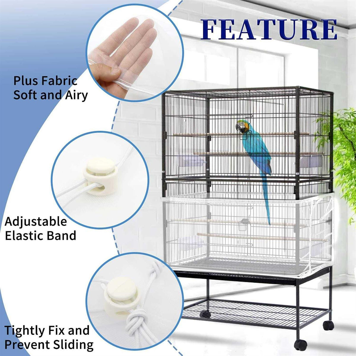 Large Adjustable Soft Airy Nylon Mesh Bird Cage Cover P2211