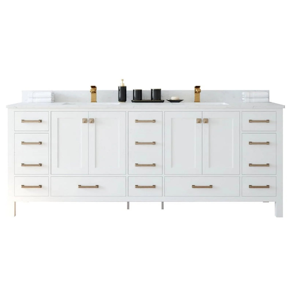 84" Double Sink Bathroom Vanity White Stone Top K6511