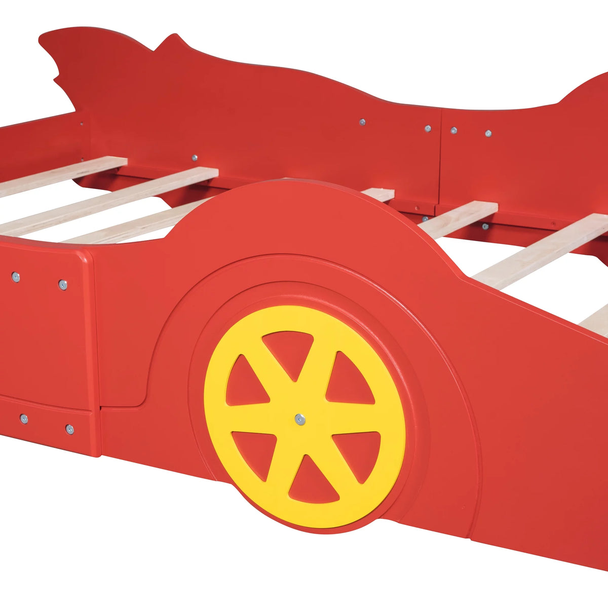 Full Size Race Car Shaped Wood Platform Bed Frame with Wheels L338