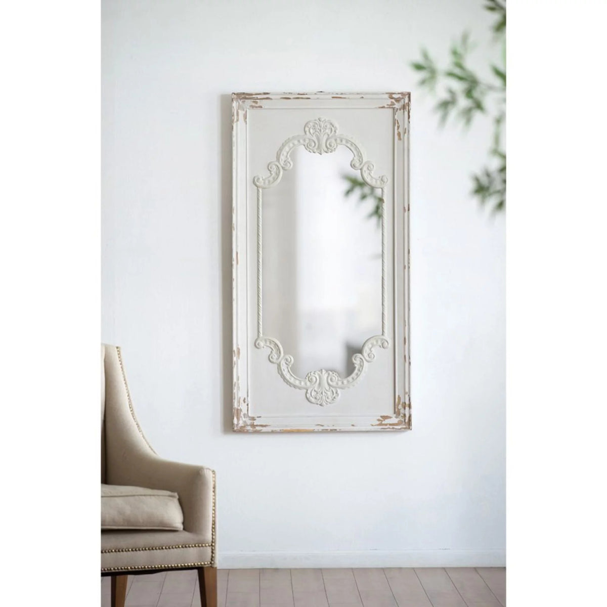 White Antique Style Large Rectangular Wall Mirror P258