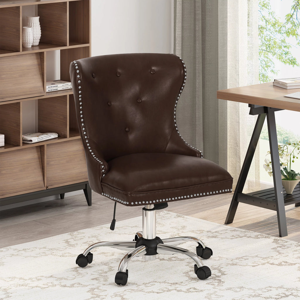 Dark Brown and Chrome Tufted Swivel Office Chair O506794