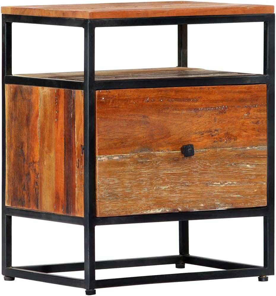 Solid Reclaimed Wood and Steel Bedside Cabinet S5462