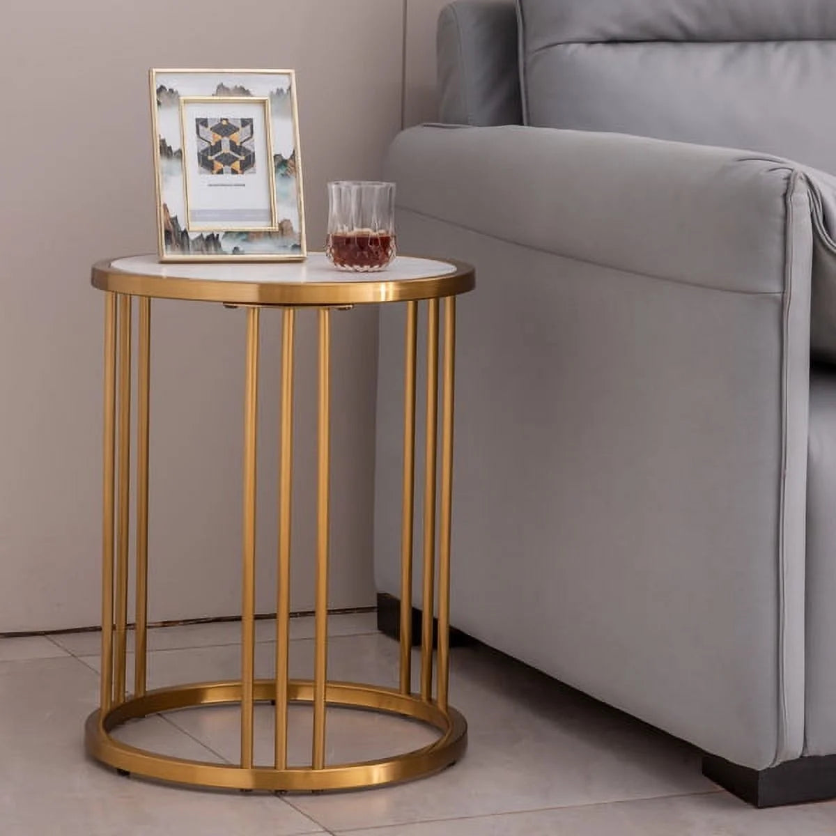 Round End Table with Golden Stainless Steel Frame V97783