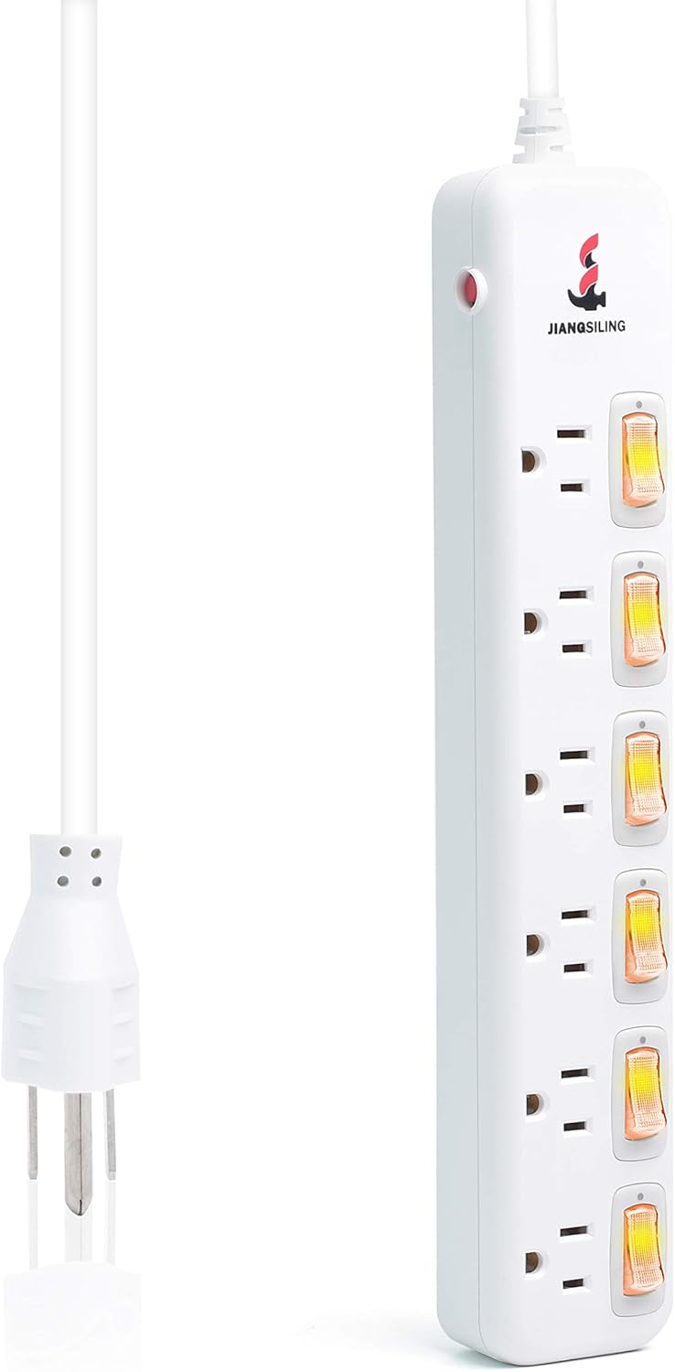6 Outlets Surge Protector Power Strip with Individual Switch I2696