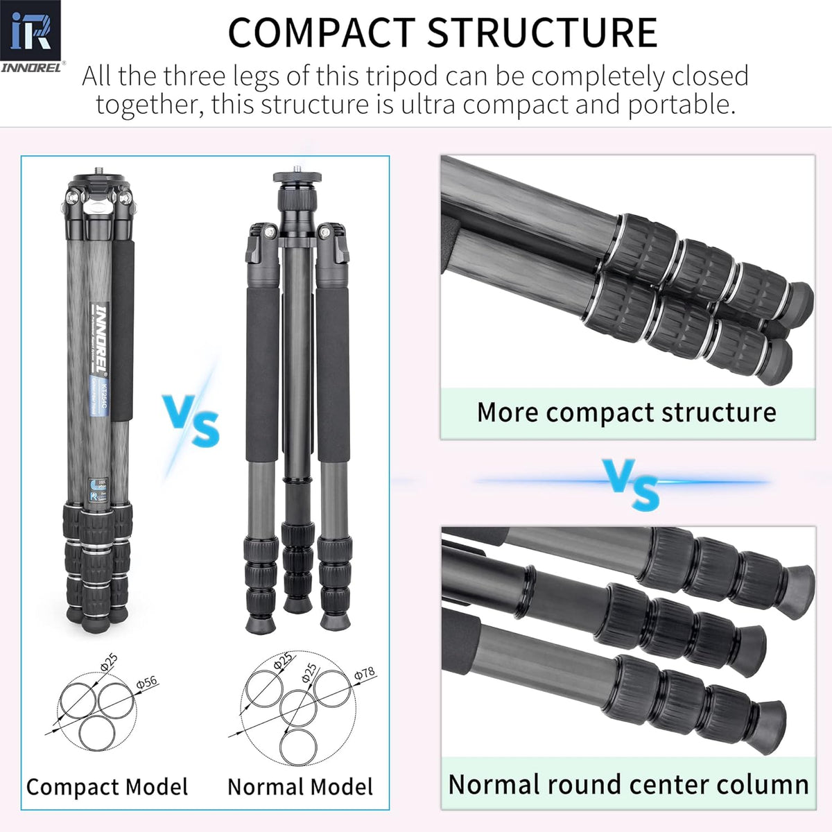 Carbon Fiber Tripod Portable Compact Travel Tripod with Panoramic Ballhead Center Column X711116
