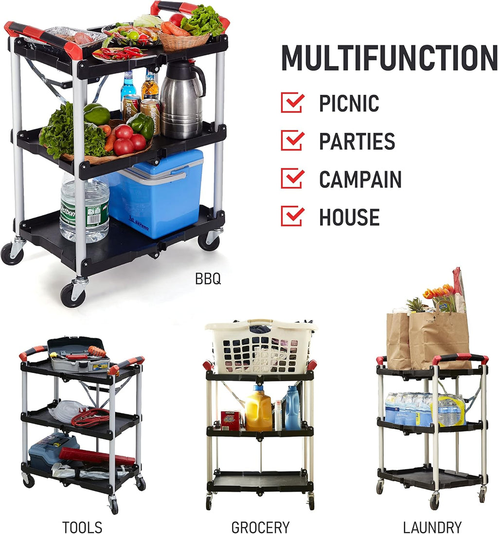 Black/Red Folding Collapsible Service Cart U4945