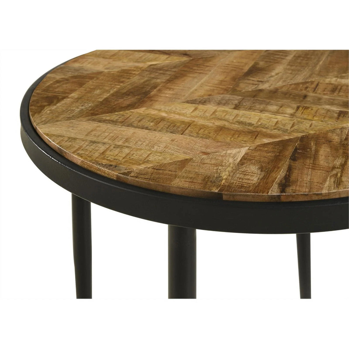 Round Metal Side Table in Natural Mango and Black L8087