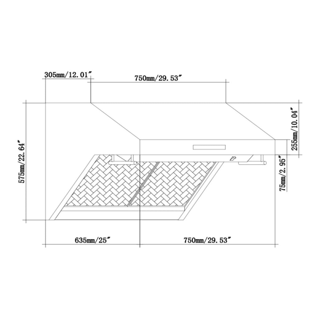30" Wall Mount Range Hood with Hybrid Filters & Back Splash U6442