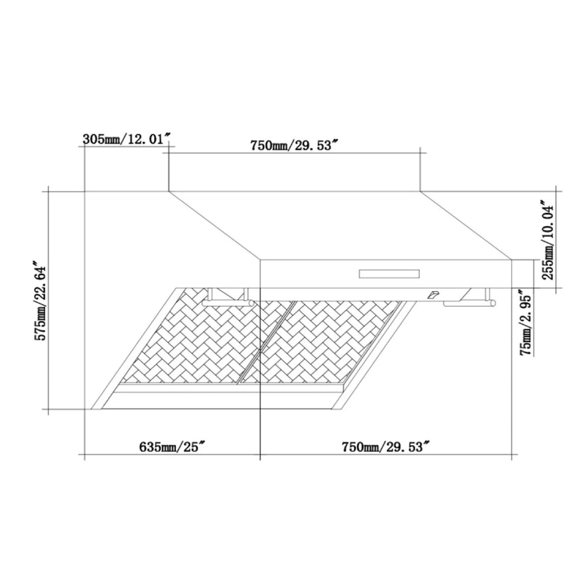 30" Wall Mount Range Hood with Hybrid Filters & Back Splash U6442