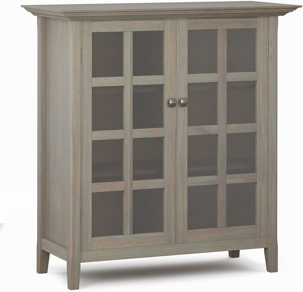 Solid Wood 39 inch Wide Storage Cabinet in Black with 2 Tempered Glass Doors and 4 Adjustable Shelves B260858