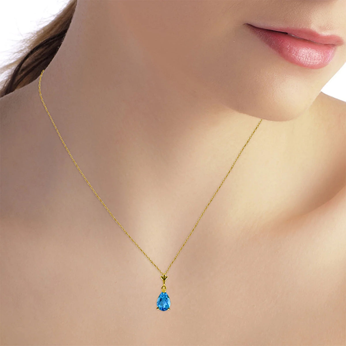 14k Yellow Gold Pear-shaped Blue Topaz Drop Pendant Necklace L8878