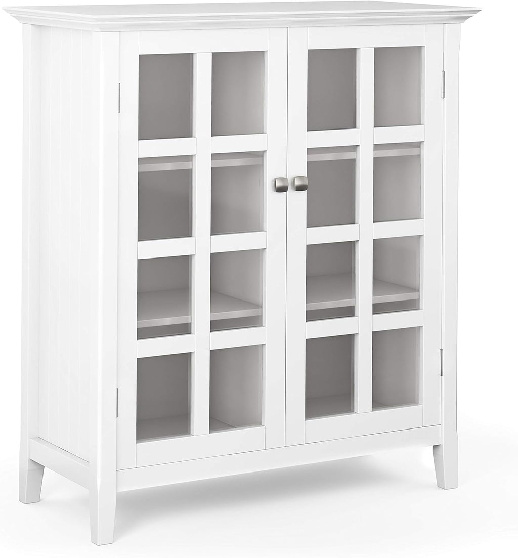 Solid Wood 39 inch Wide Storage Cabinet in Black with 2 Tempered Glass Doors and 4 Adjustable Shelves B260858
