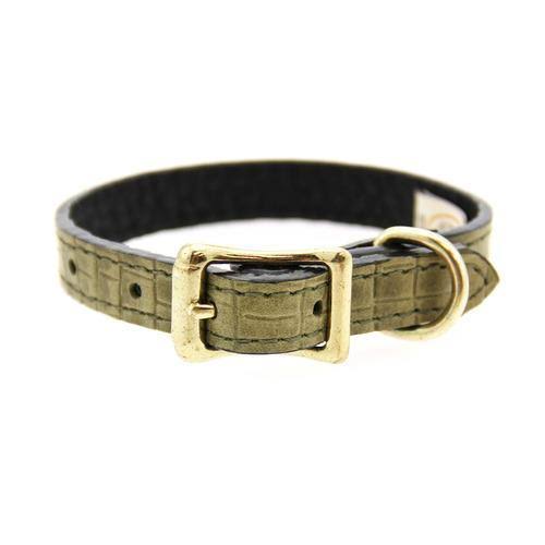 Lizard Olive Leather Dog Collar 1 inch x 18 inch A9655