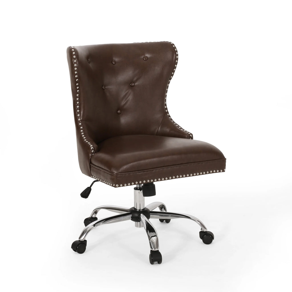 Dark Brown and Chrome Tufted Swivel Office Chair O506794