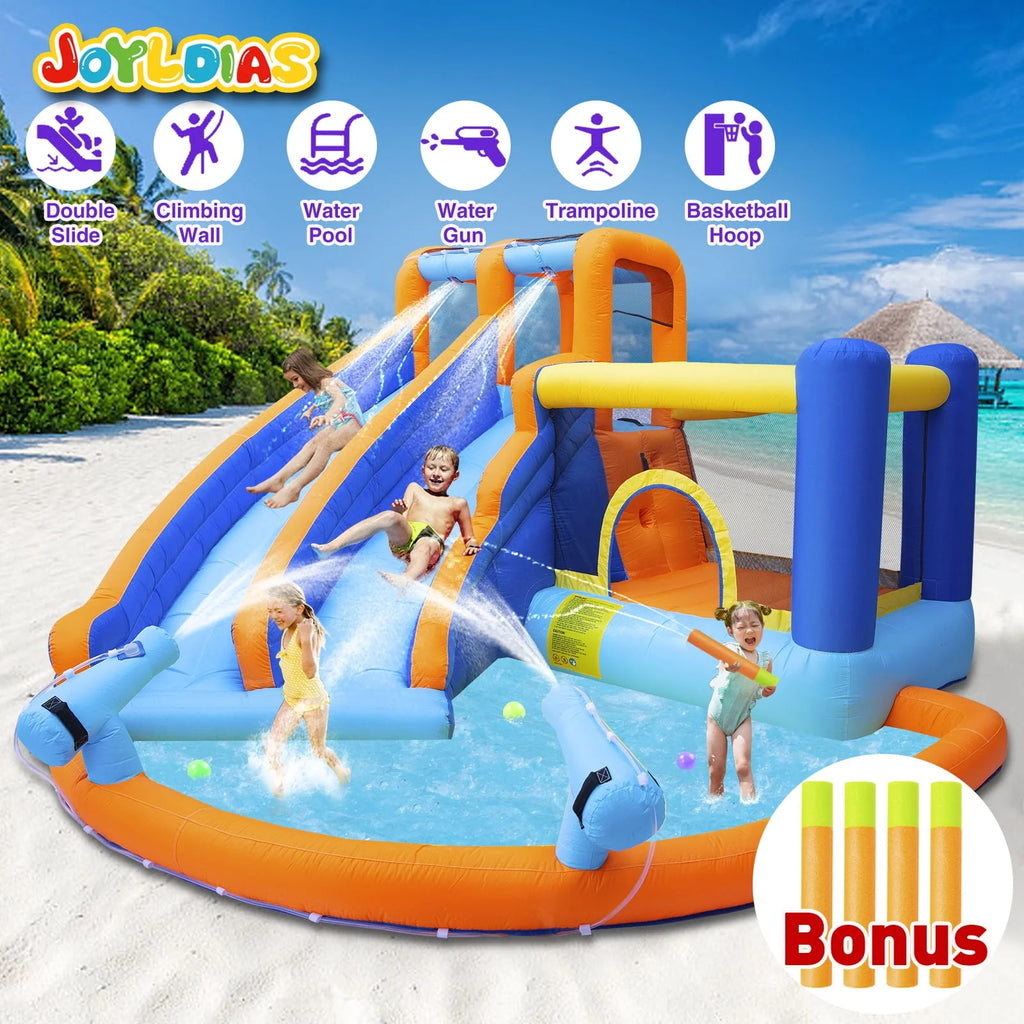 Kids Inflatable Water Slide Bouncer with Pool and Climbing Wall U696843