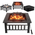 32 Square Fire Pit Table with Mesh Lid, Poker and Cover, Black V6614