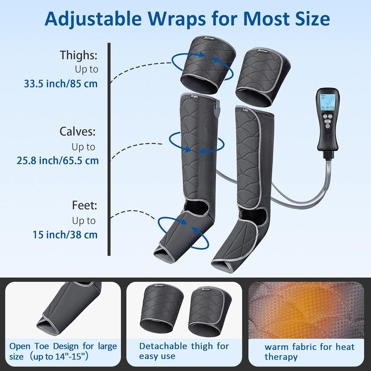 Leg Massager with Heat, Air Compression, Adjustable Wraps, 4 Massage Modes K39472