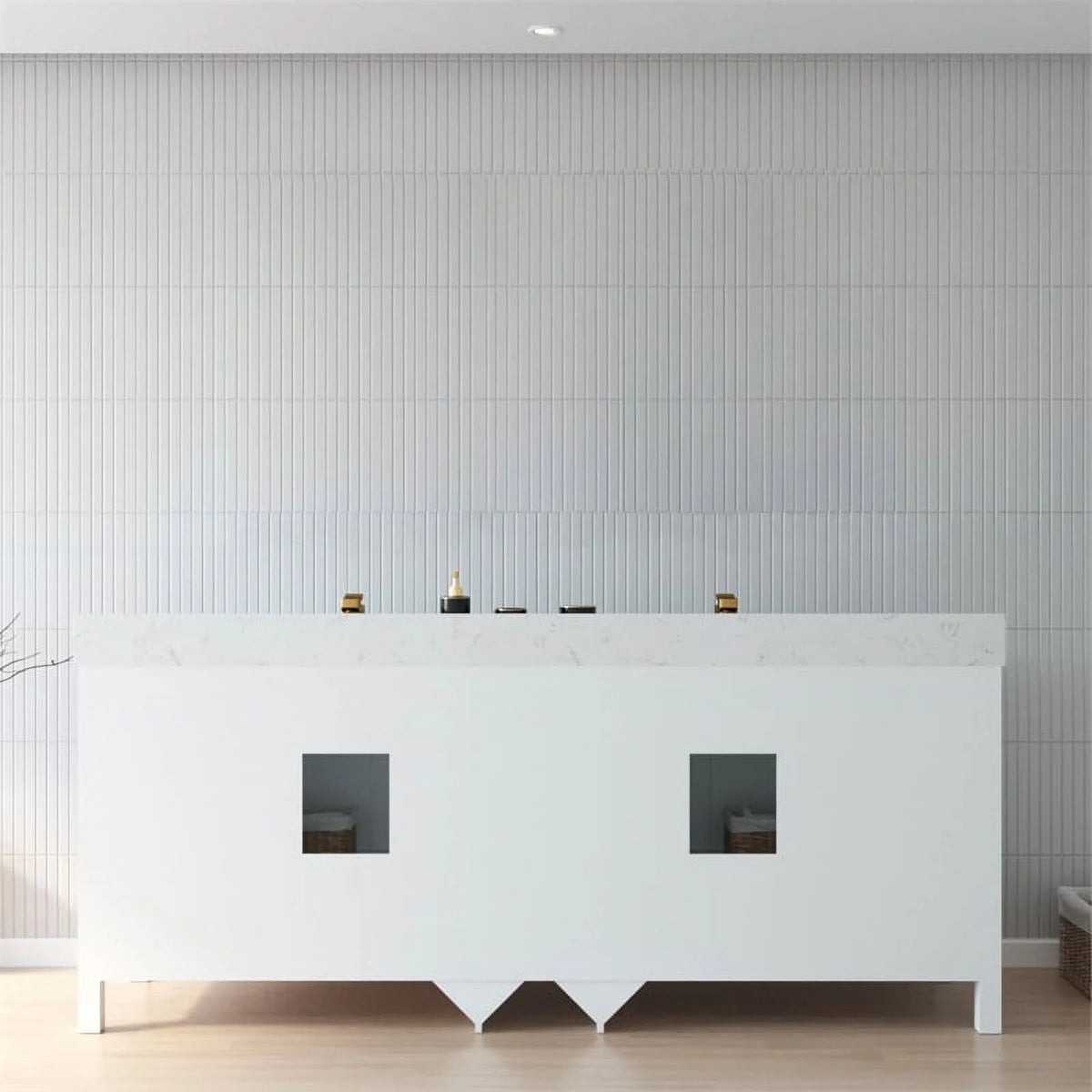 84" Double Sink Bathroom Vanity White Stone Top K6511