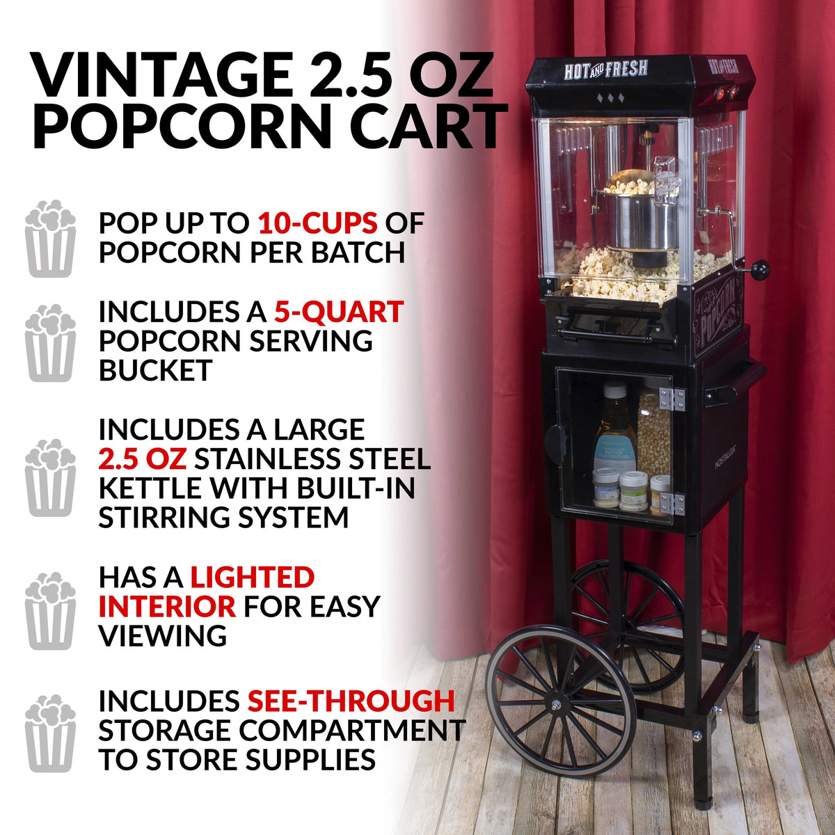 2.5 Ounce Popcorn Cart with 5-Quart Bowl V42088