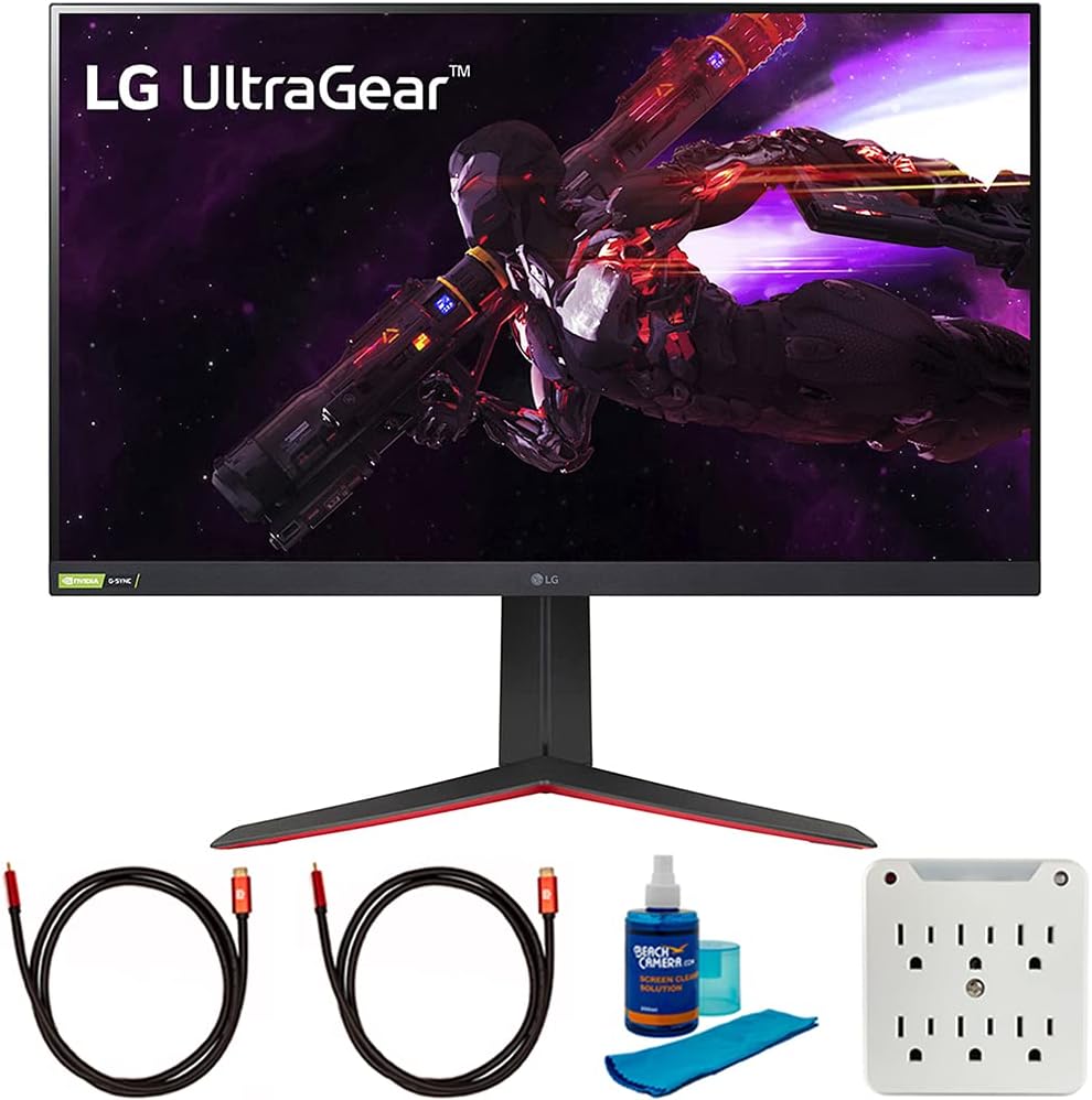 32 inch Ultragear QHD Nano IPS 165Hz HDR Monitor with 2X 6FT HDMI 2.0 Cable, Screen Cleaner and 6-Outlet Surge Adapter S858560