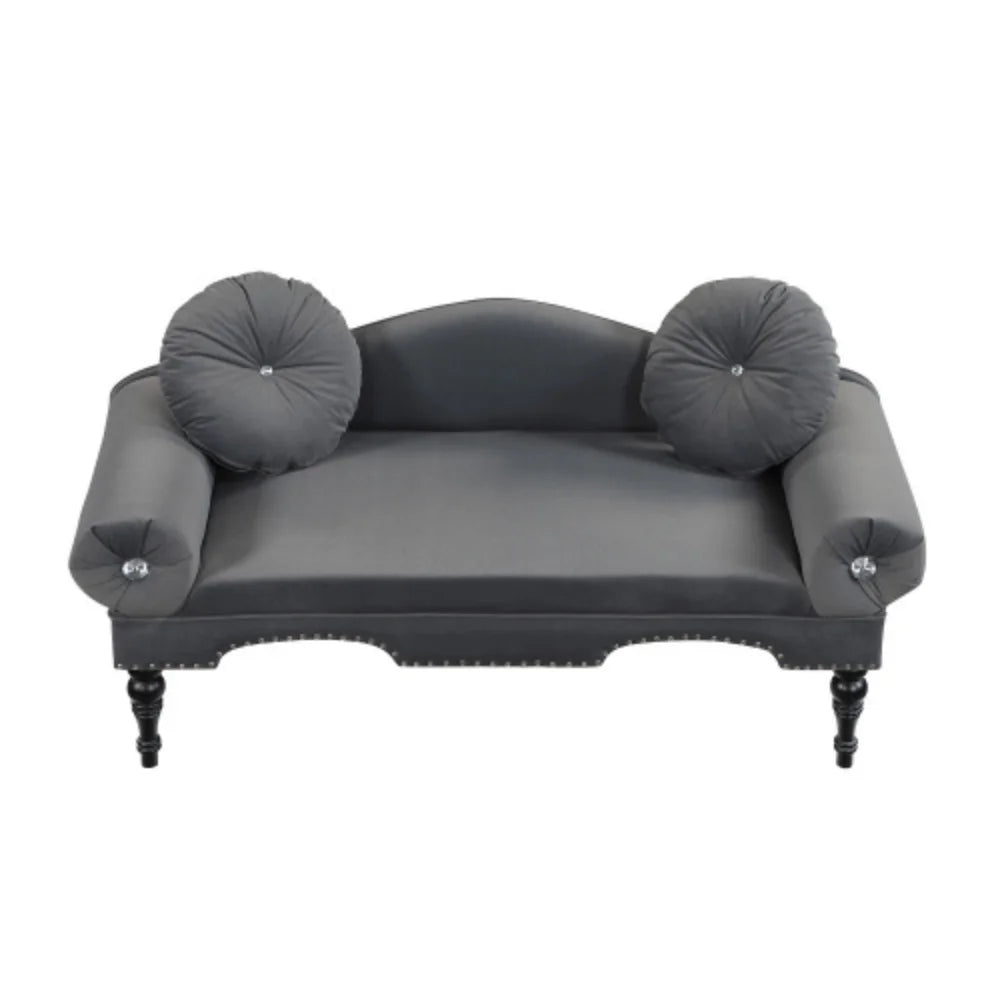 Grey Velvet Upholstered Loveseat Sofa with Wood Legs S373322