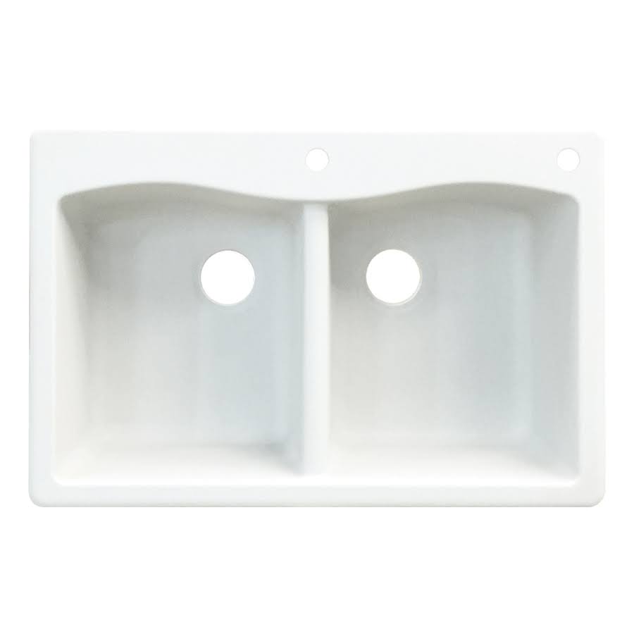 White Double-Basin Granite Drop-In 2-Hole Kitchen Sink L222767