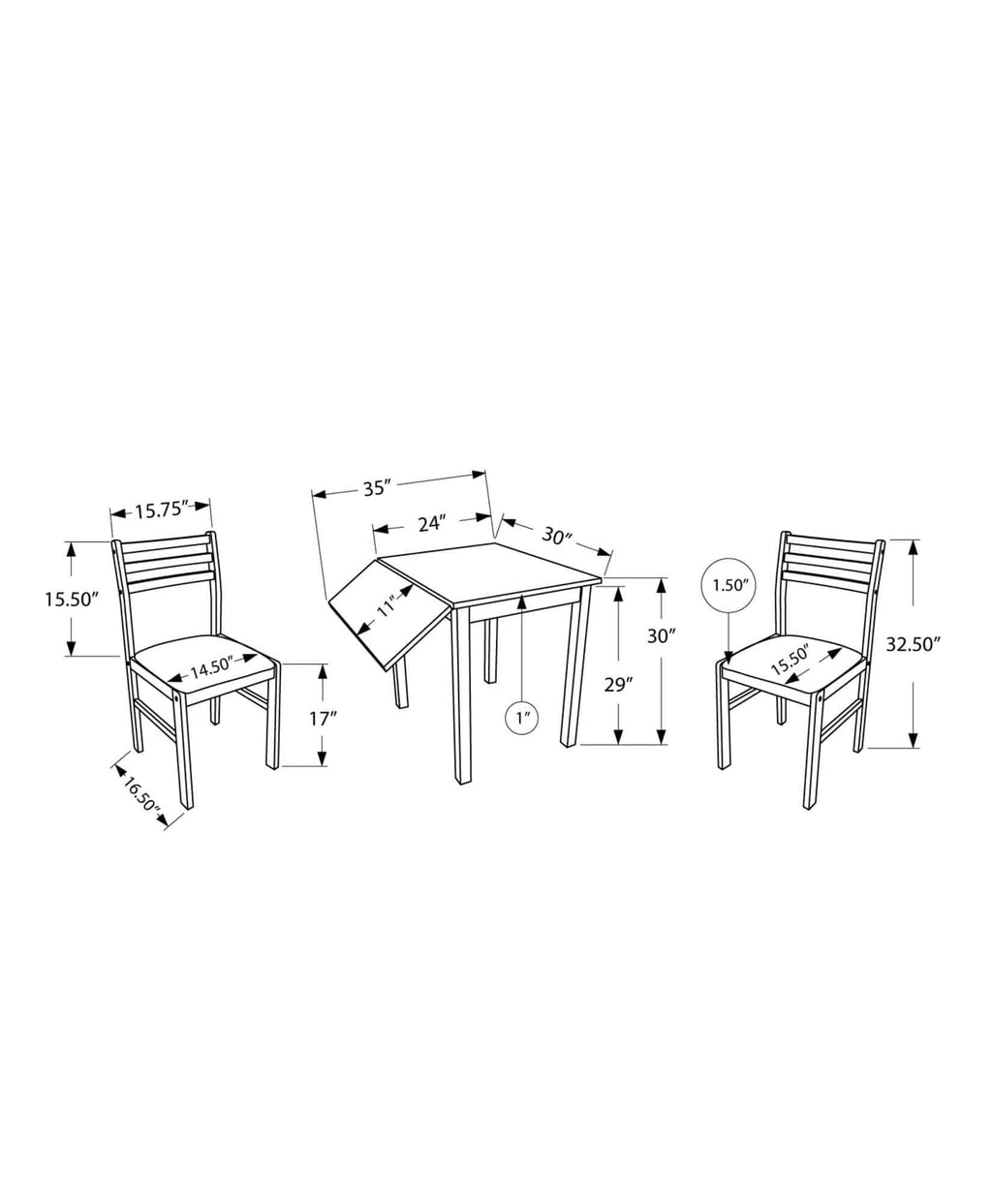 Walnut Beige Solid Wood 3pcs Dining Set W20011