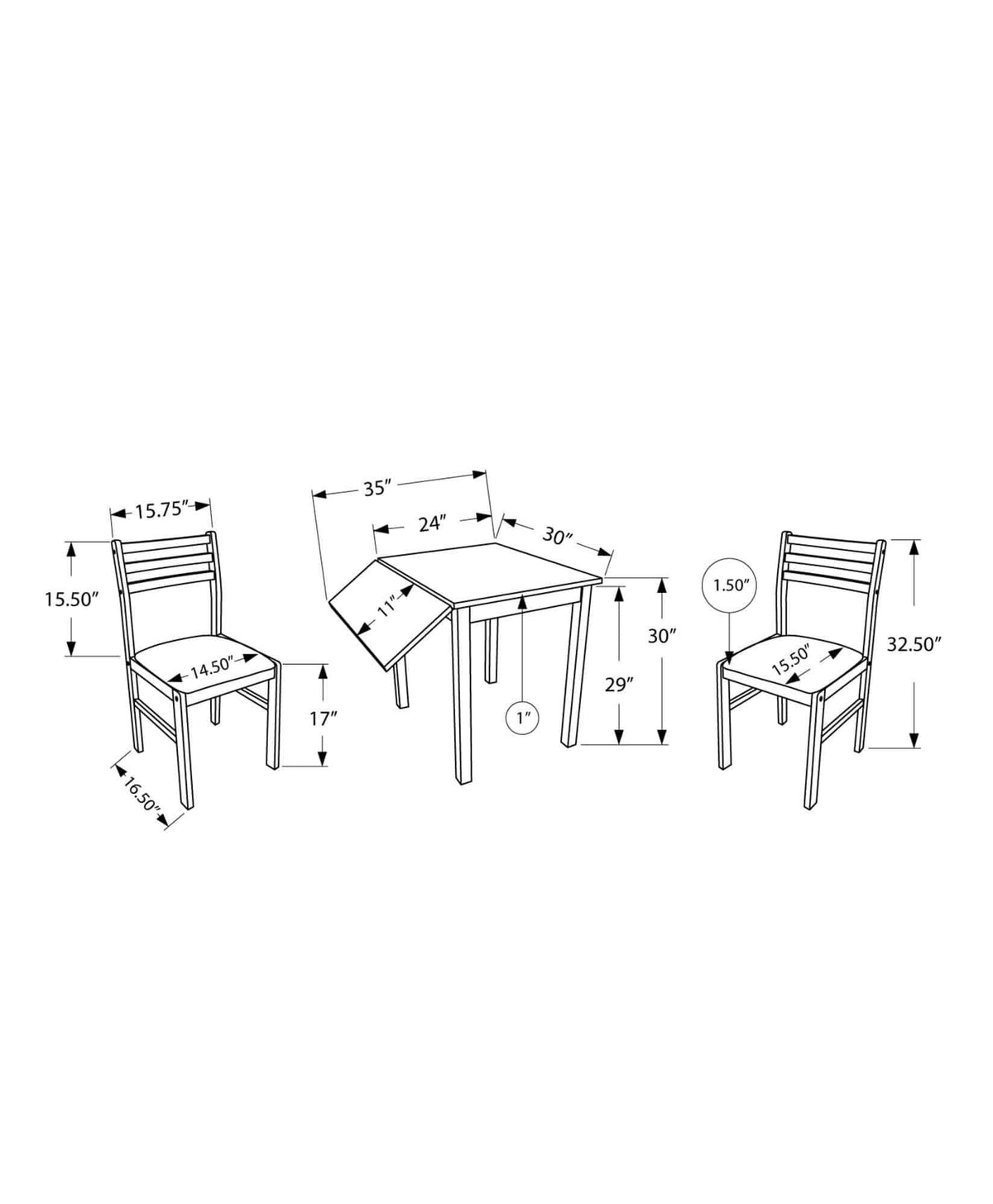 Walnut Beige Solid Wood 3pcs Dining Set W20011